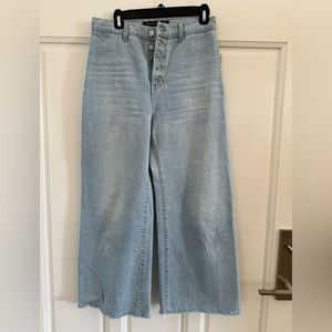 Veronica Beard high waisted, wide leg jeans. Light wash.